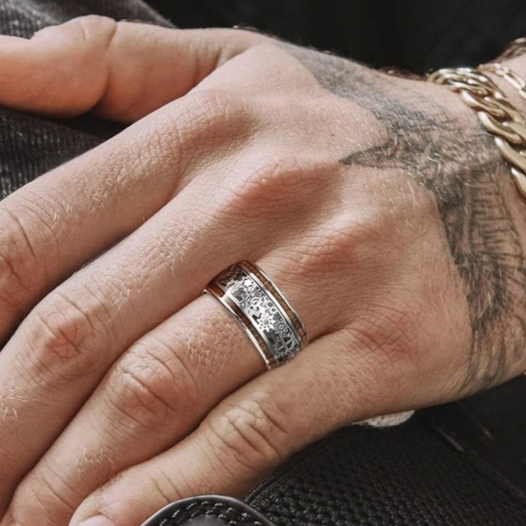 COPY - New Stainless steel woodgrain 8mm Steam punk gears ring - Picture 1 of 9